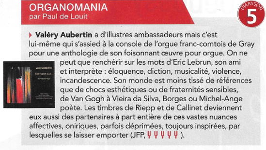 Critique Diapason du CD de Valéry Aubertin